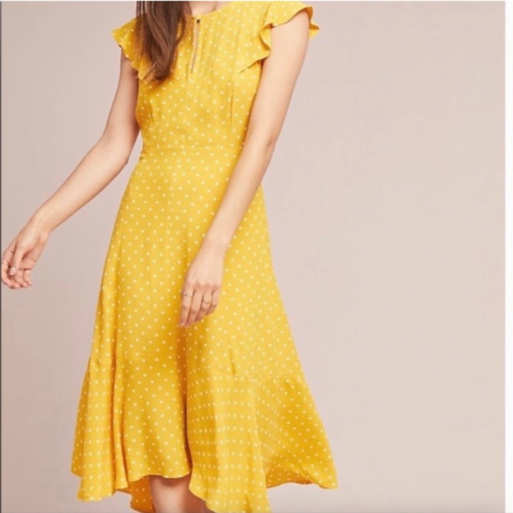 Maeve Yellow Polka Dot Midi Dress